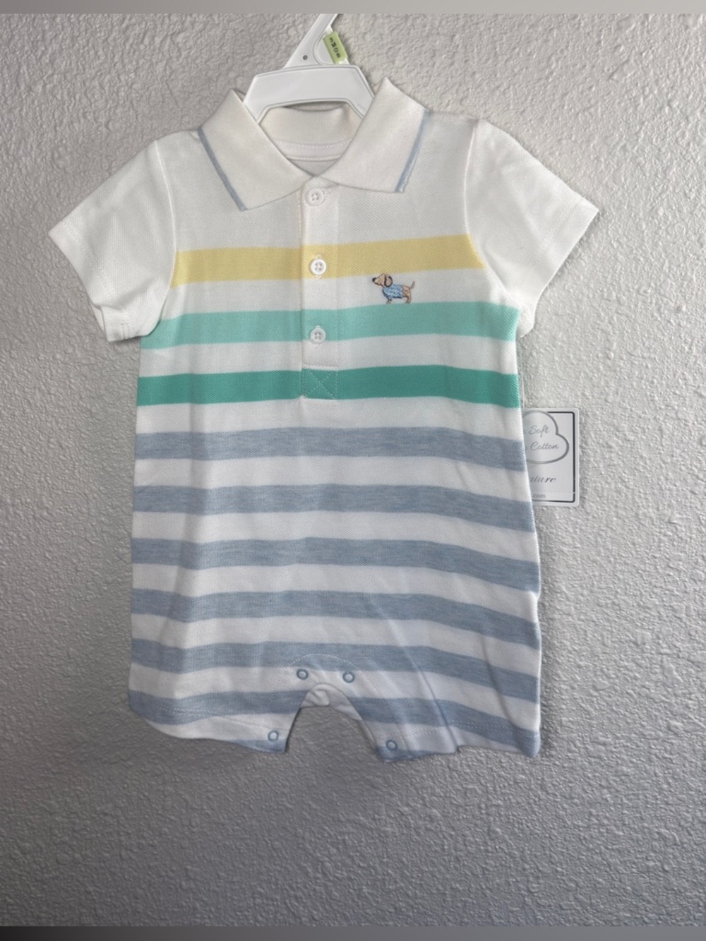 Little Me Blue and White Striped Baby Romper